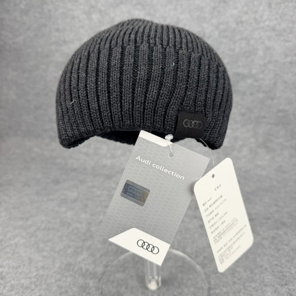 Audi Collection Black 100% Wool Knit Beanie Hat Genuine OEM 3131701100 NWT